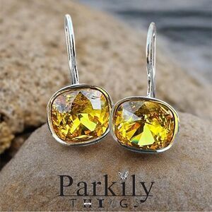 Handcrafted earrings with sparkly yellow Swarovski crystal